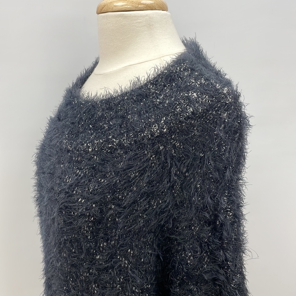 Express Chunky Eyelash Knit Boatneck Slouchy Sweater Cozy Business Black Small - Picture 5 of 9